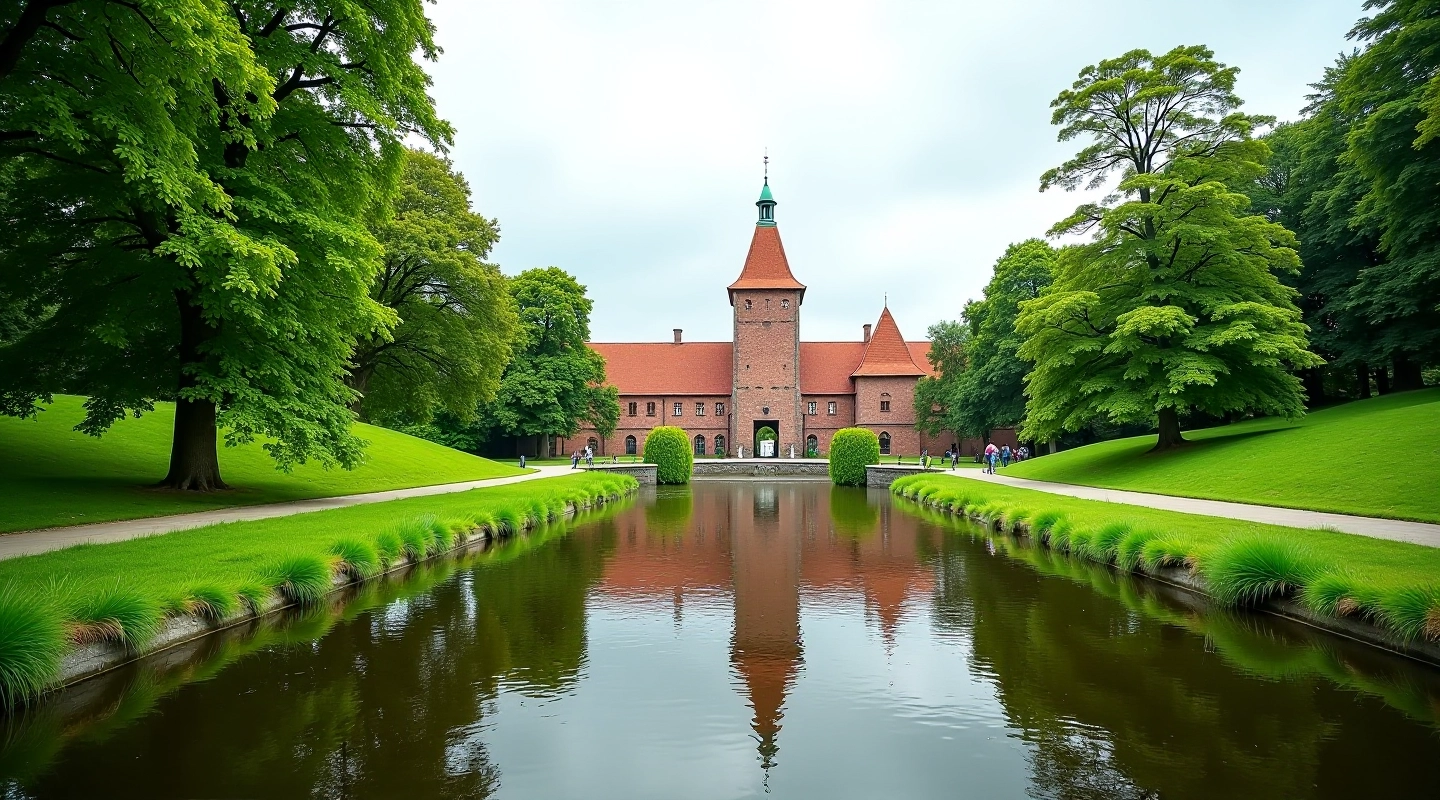 Kuressaare piiskopilinnuse kaunid vallikraavid ja park päikesepaistel, looduslik keskkond